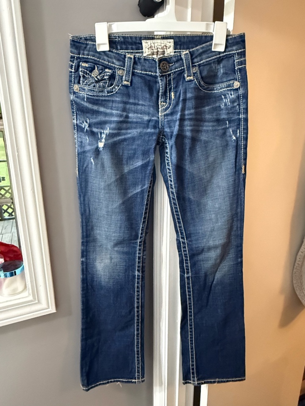 Big Star Women’s Boot Cut Jeans in Distressed Dark Blue